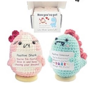 Source Unknown Pink & Mint Crochet Positive Shark and Dinosaur Plush Set